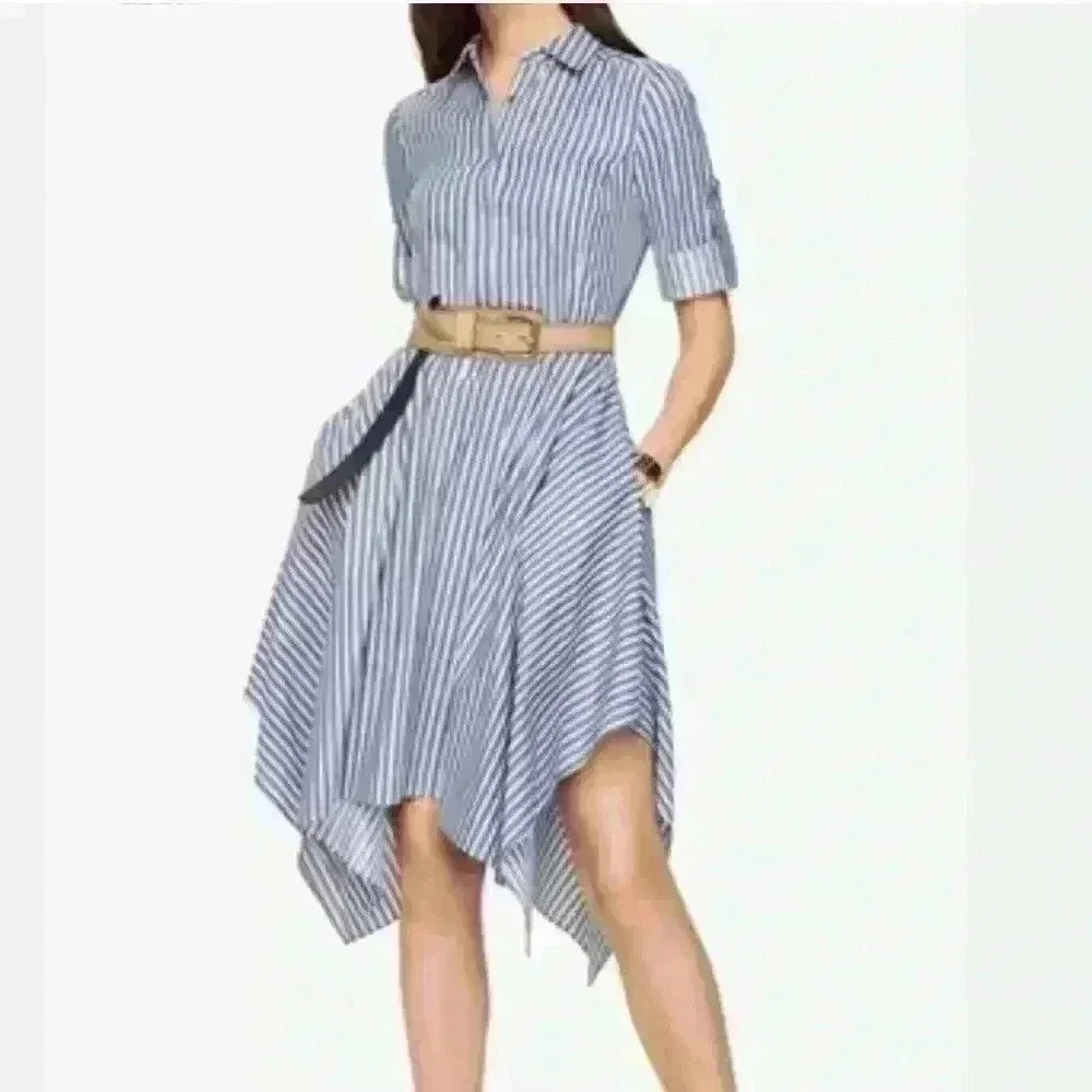 BCBGMAXAZRIA striped asymmetrical shirt dress size xs